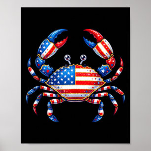 Amerikansk flagg krabba patriotisk 4 juli sjömat poster
