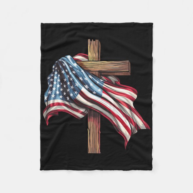 Amerikansk flagg kristet kors Jesus 4 juli mig Fleecefilt (Framsidan)