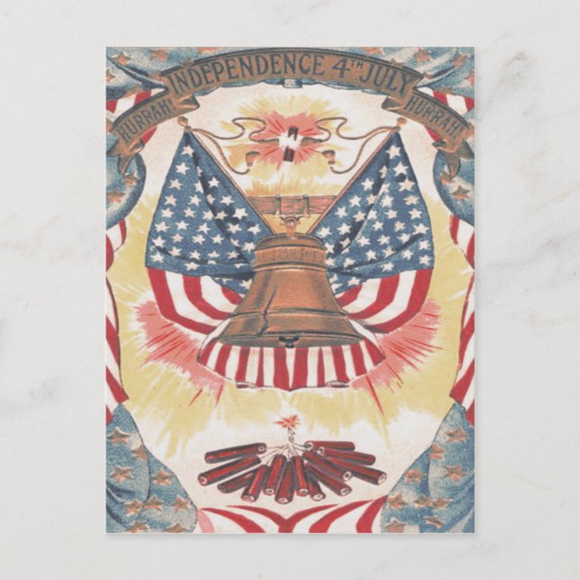 Amerikansk flagg Liberty Bell Fyrverkerier Vykort (Framsida)