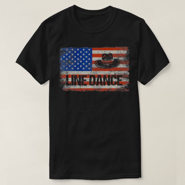 Amerikansk flagg linedance dansar country-musik da t shirt (Design framsida)