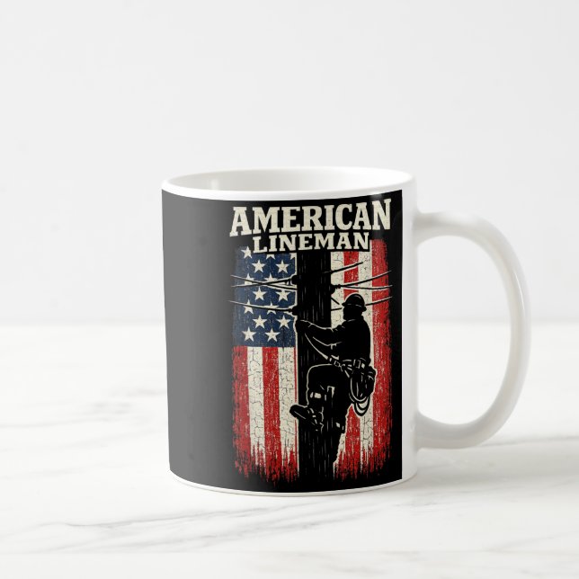 Amerikansk flagg Lineman Elektrisk Arbetare Stolth Kaffemugg (Höger)