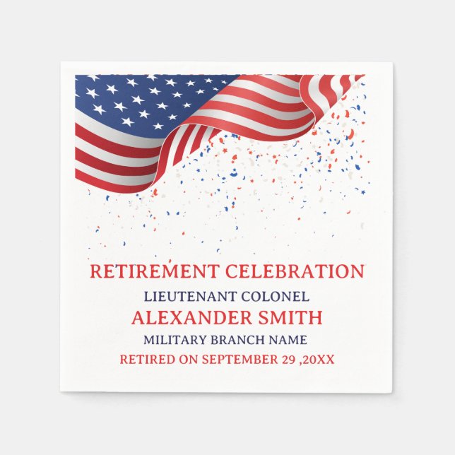 Amerikansk flagg militär pensionsfest pappersservett (Framsidan)