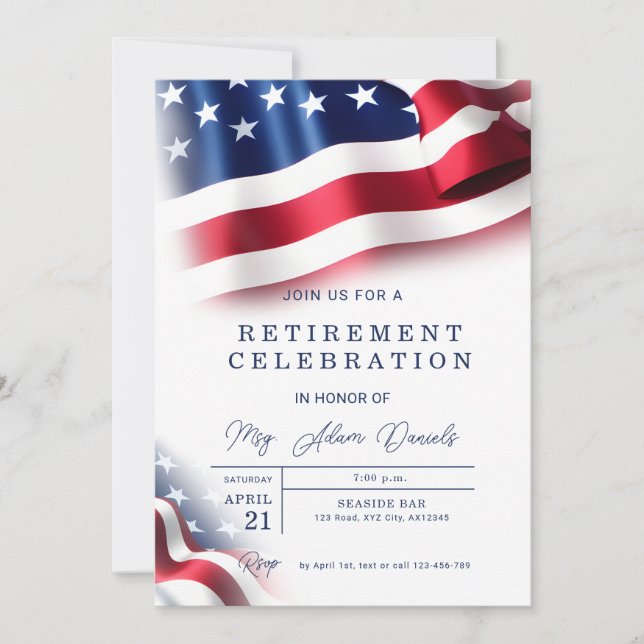 Amerikansk flagg militär pensionsfirande inbjudningar (Framsida)