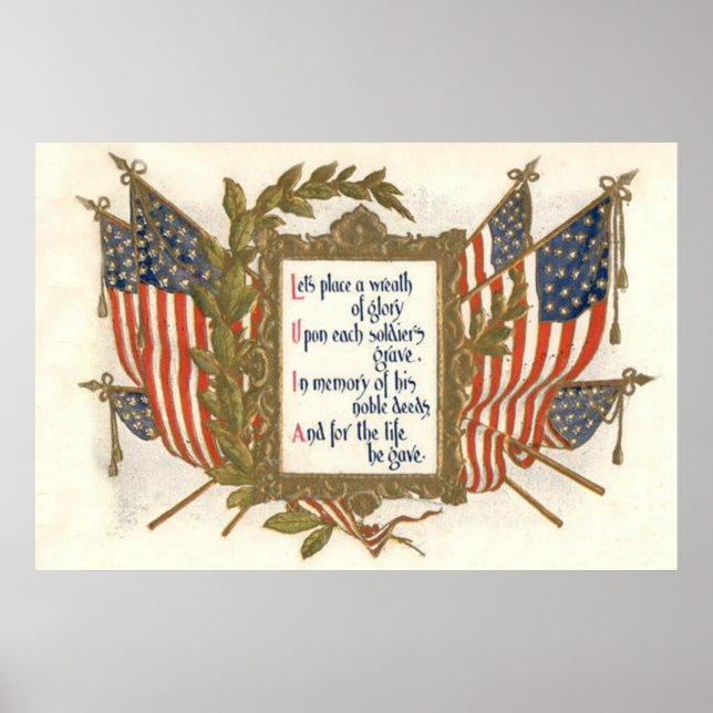 Amerikansk flagg minneskrans minnesdagen poster (Framsidan)