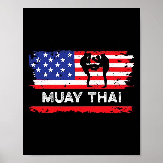 Amerikansk flagg Muay Thai present Thailand kampsp Poster (Framsidan)