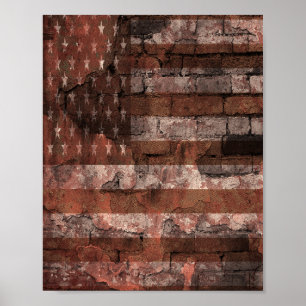 Amerikansk flagg mur av tegel poster