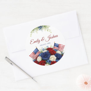Amerikansk flagg- och blommahundbröllop runt klistermärke