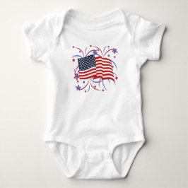 Amerikansk flagg- och fyrverkeribabydräkt t shirt