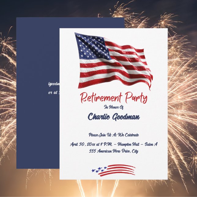 Amerikansk flagg Patriot Pensionärsfest Inbjudningar (American Flag Patriot Retirement Party Invitation)