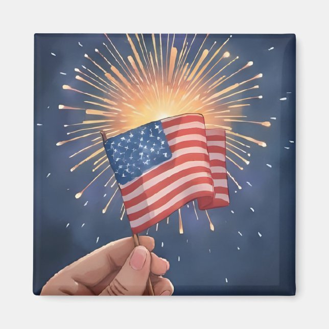 Amerikansk flagg patriotisk akvarellmålning  magnet (Framsidan)