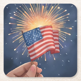 Amerikansk flagg patriotisk akvarellmålning  underlägg papper kvadrat