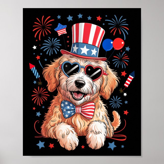 Amerikansk flagg patriotisk Goldendoodle 4 juli D Poster (Framsidan)