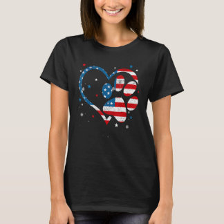 Amerikansk flagg patriotisk hund & katt tåavtryck t shirt