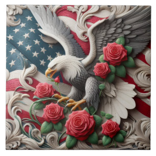 Amerikansk flagg patriotisk örn keramisk platta kakelplatta