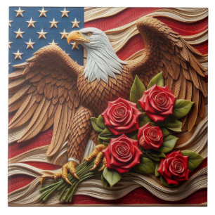 Amerikansk flagg patriotisk örn keramisk platta kakelplatta