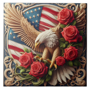 Amerikansk flagg patriotisk örn keramisk platta kakelplatta