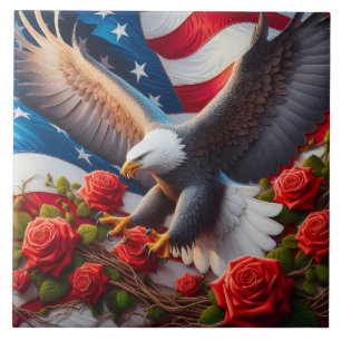 Amerikansk flagg patriotisk örn keramisk platta kakelplatta