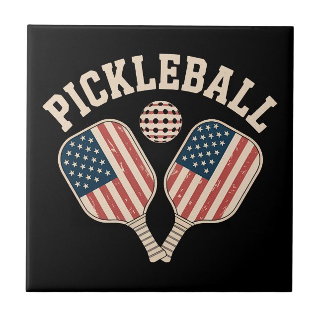 Amerikansk flagg Pickleball-spelare Kakelplatta (Framsidan)