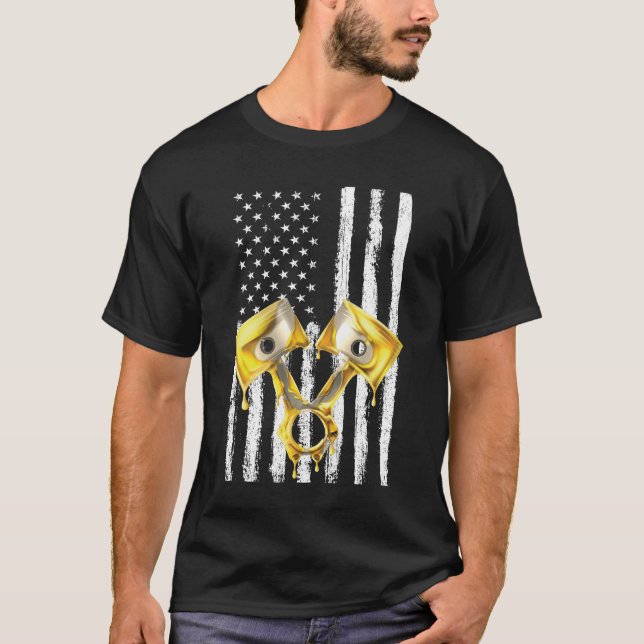 Amerikansk flagg piston muskelbil 10 t shirt (Framsida)