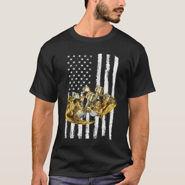 Amerikansk flagg piston muskelbil 3 t shirt (Framsida)