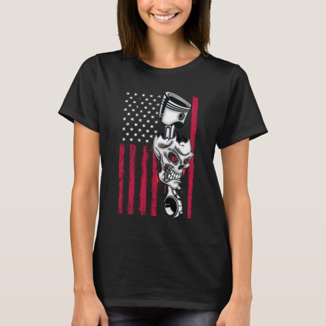 Amerikansk flagg piston muskelbil 5 t shirt (Framsida)