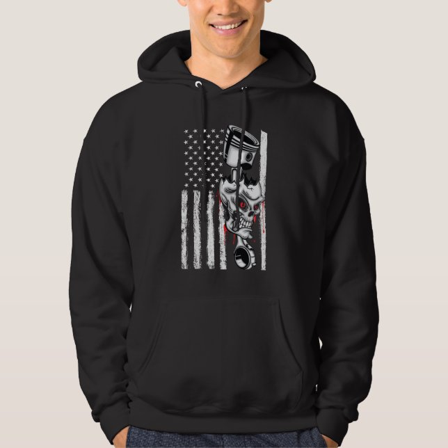 Amerikansk flagg piston muskelbil 6 hoodie (Framsida)