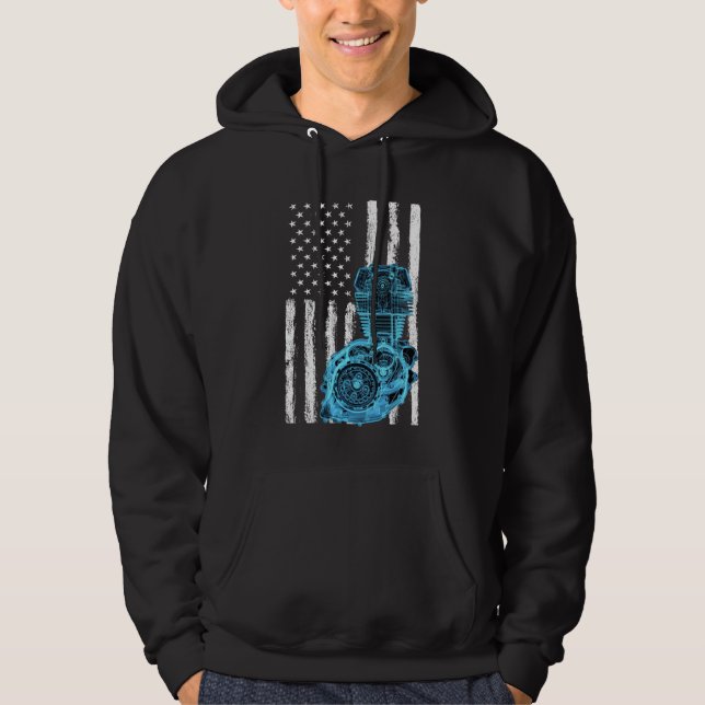 Amerikansk flagg Piston Muskelbil 7 Hoodie (Framsida)