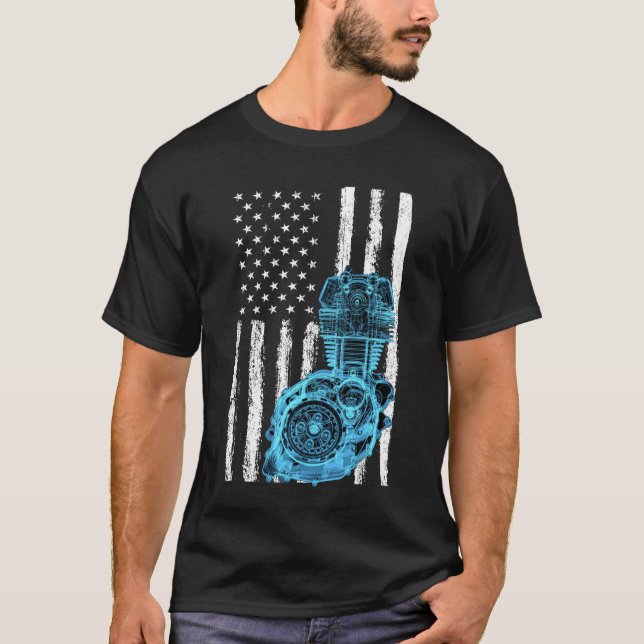 Amerikansk flagg piston muskelbil 7 t shirt (Framsida)