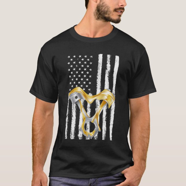 Amerikansk flagg piston muskelbil 8 t shirt (Framsida)