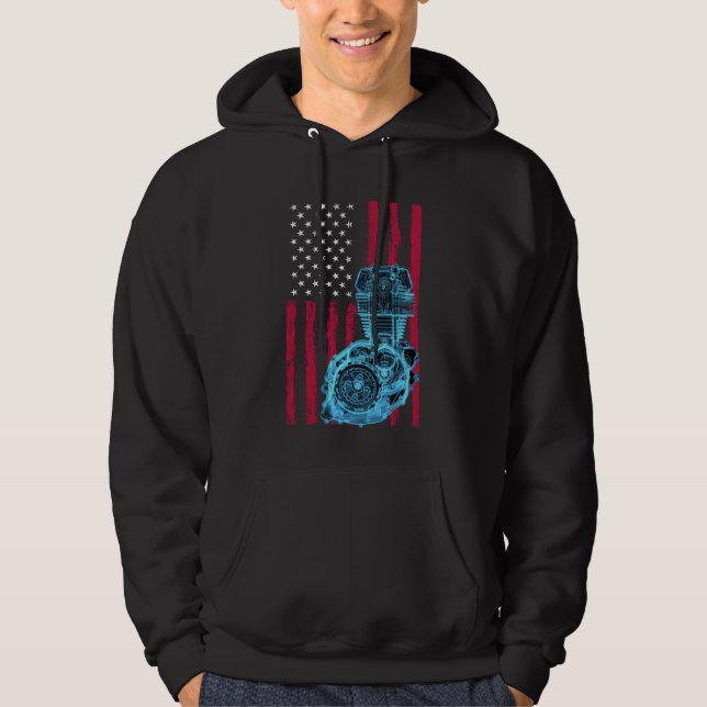 Amerikansk flagg piston muskelbil 9 hoodie (Framsida)