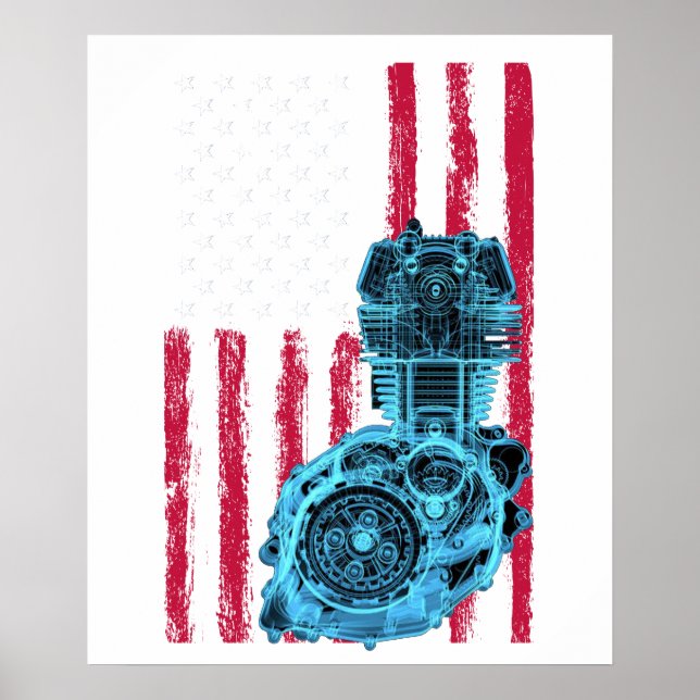 Amerikansk flagg piston muskelbil 9 poster (Framsidan)