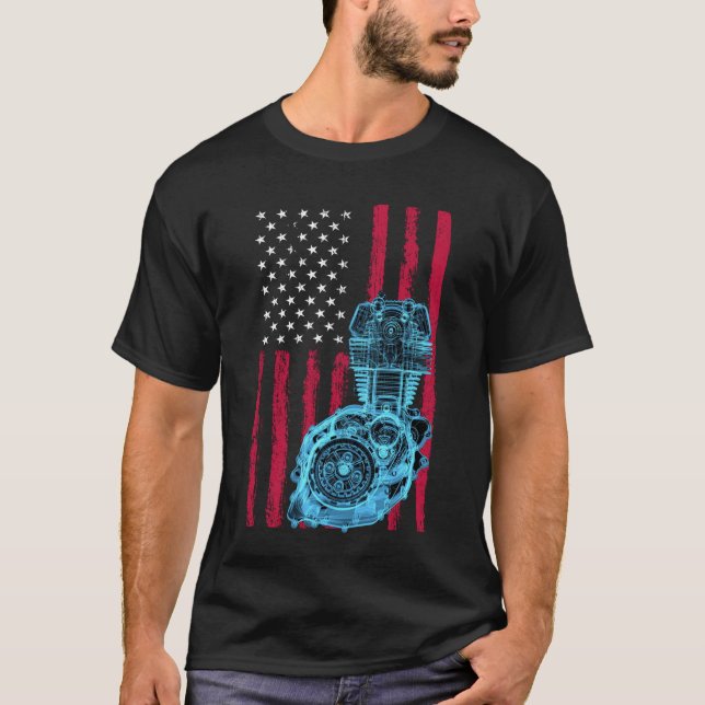 Amerikansk flagg piston muskelbil 9 t shirt (Framsida)