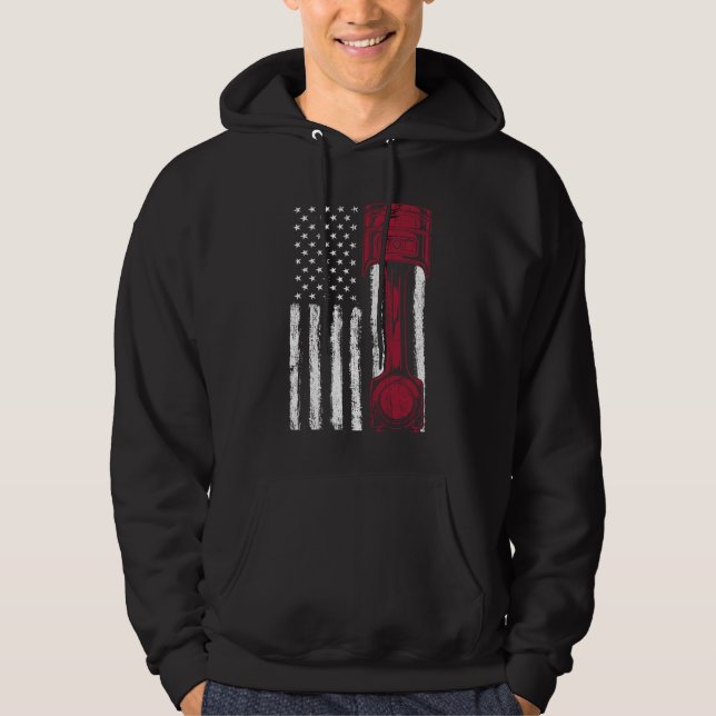 Amerikansk flagg piston muskelbil hoodie (Framsida)