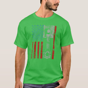Amerikansk flagg Piston Muskulös Bil Patriotisk Vi T Shirt