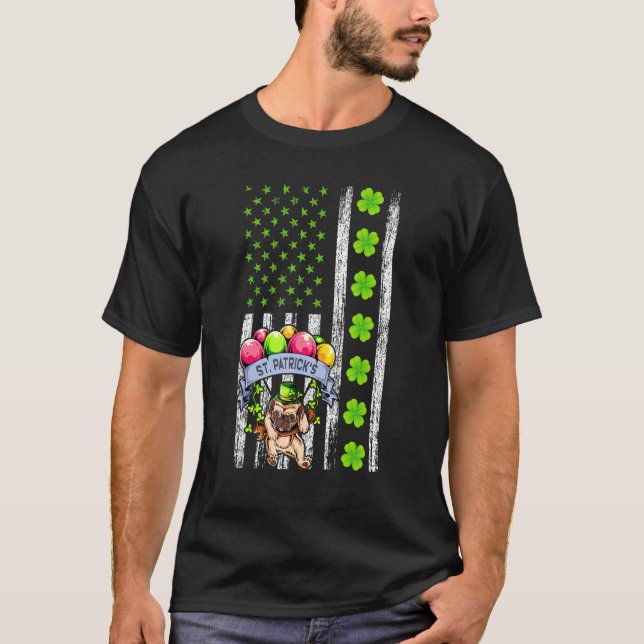 Amerikansk flagg Pug Hund St Patricks Day T Shirt (Framsida)