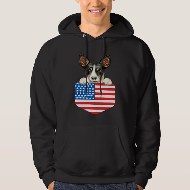 Amerikansk flagg Rått Terrier Hund I Ficka Hoodie (Framsida)