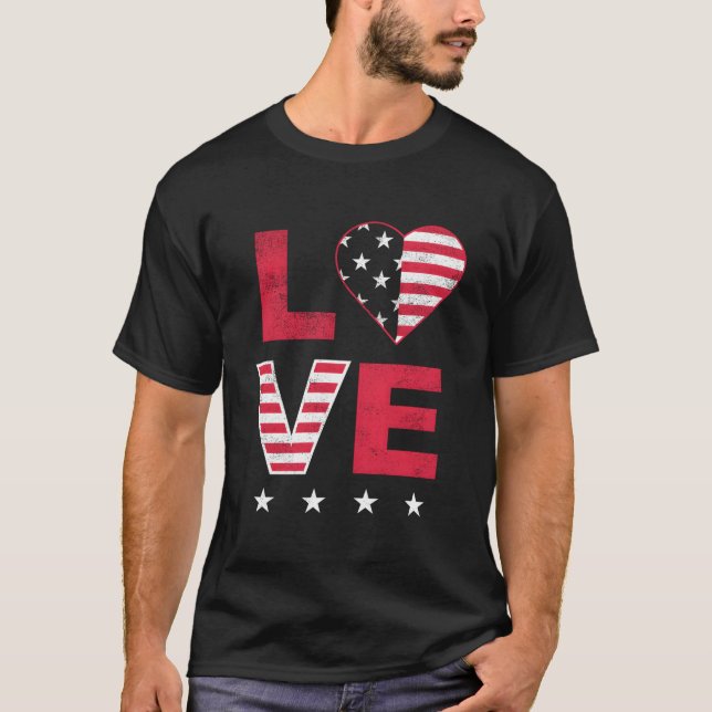 Amerikansk flagg Röd Vit Blå 4:e Juli Topp T Shirt (Framsida)
