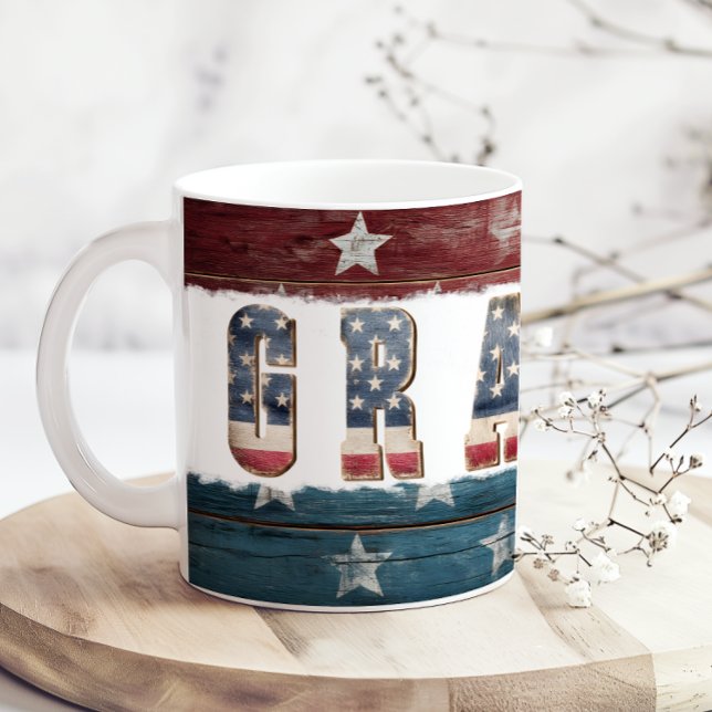 Amerikansk flagg röd vit blå farfar kaffemugg (Skapare uppladdad)