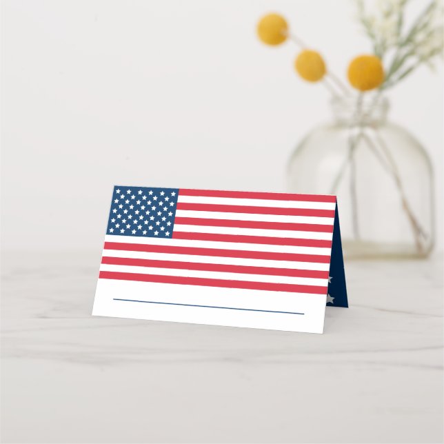 Amerikansk flagg röd vit blå USA bröllop Placeringskort (Framsida)