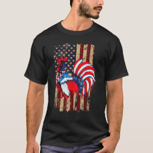 Amerikansk flagg Rooster Kyckling 4 juli patriot T Shirt