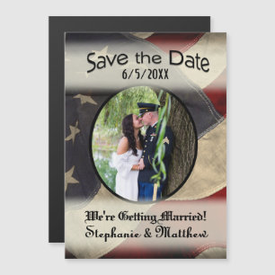 Amerikansk flagg Save the Date med fotografi Magnetisk Inbjudningskort