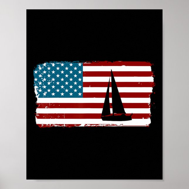 Amerikansk flagg segling Söt båtpresent  Poster (Framsidan)