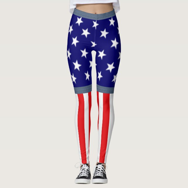 Amerikansk flagg shorts leggingar leggings (Framsida)