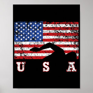 Amerikansk flagg Simning USA Present Simlag Premiu Poster