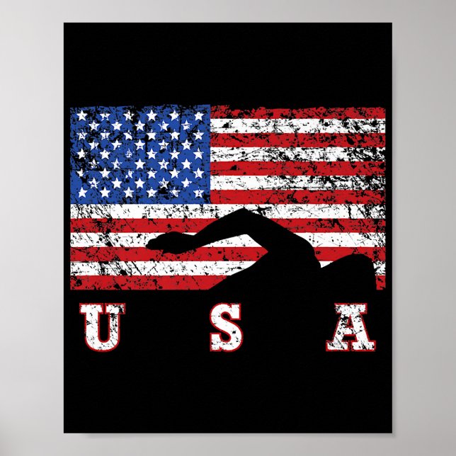 Amerikansk flagg Simning USA Present Simlag Premiu Poster (Framsidan)