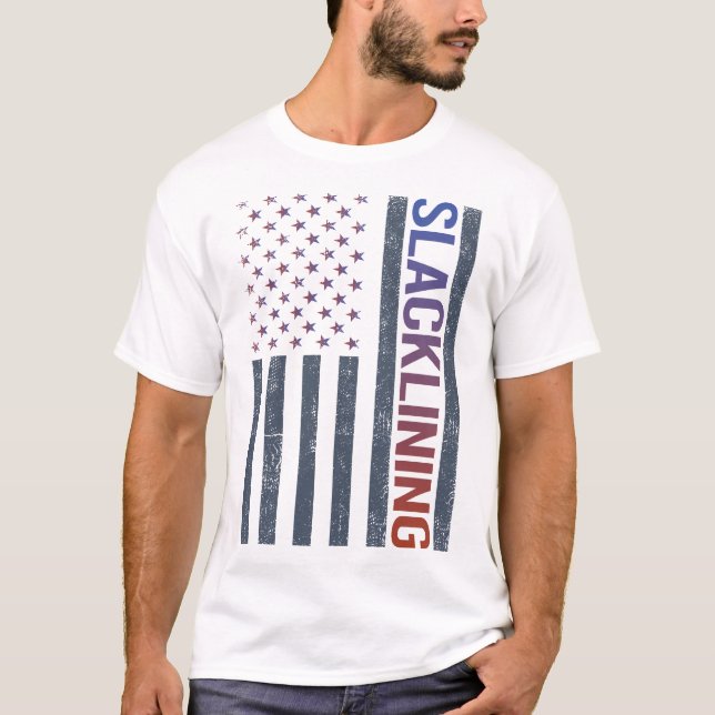 Amerikansk flagg slacklining slackline slacklinare t shirt (Framsida)
