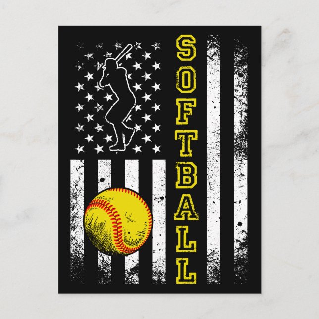 Amerikansk flagg Softboll Lag Vintage Roligt Vykort (Framsida)