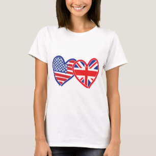 Amerikansk flagg/Union Jack-flagg hjärtan Tee Shirt