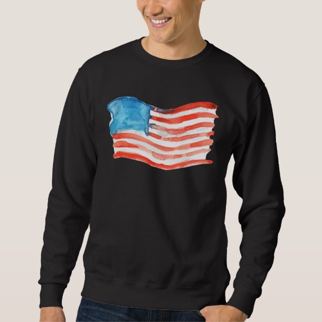 Amerikansk flagg vattenfärg lång ärmad tröja (Framsida)