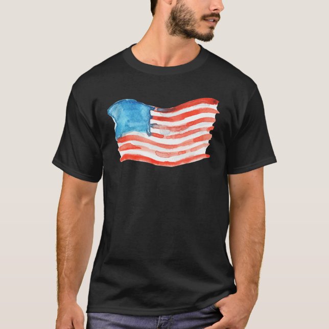 Amerikansk flagg vattenfärg t shirt (Framsida)